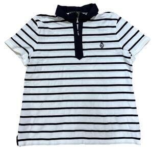 LAUREN ACTIVE RALPH LAUREN Women’s Polo White Navy Short Sleeve Shirt Size XL